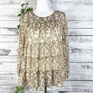 Jodifl Blouse Tunic size Small Brown Copper Paisley Sheer Boho Peasant Lagenlook